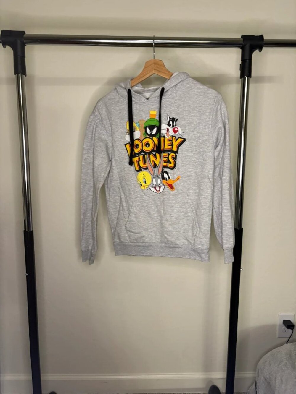 Looney Tunes Graphic Hoodie Gray Bugs Bunny Marvin Taz Tweety Size S (s22)